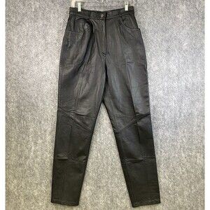 Vintage Moda Spiegel 100% Leather Pants Womens 28x31 Hi Rise Lined Black *VTG 10